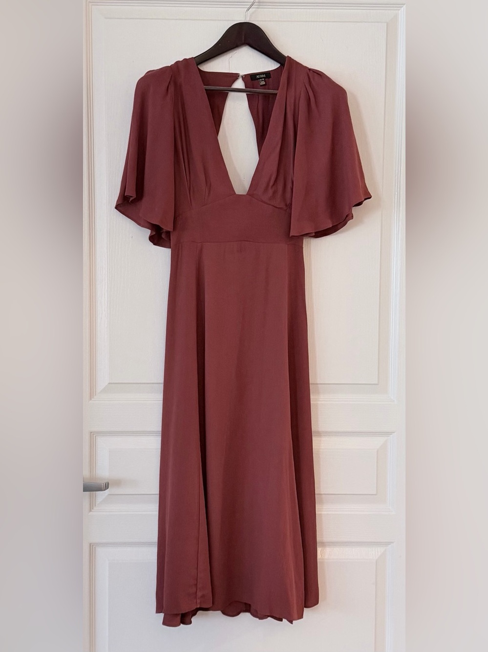 AFRM Rust V-Neck Flutter Sleeve Dress